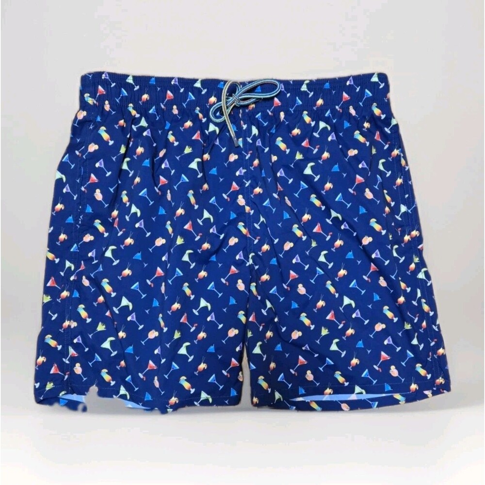 Bugatchi Mens Swim Trunks Size XL Night Blue Rainbow Cocktails Drinks
